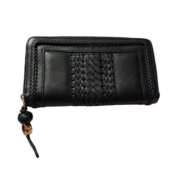 Gucci Black Braided Leather Continental Wallet w Gucci Charm Zipper - Rare - Picture 1 of 9